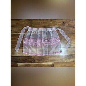 Sheer Pink Embroidered Waist Apron with pockets